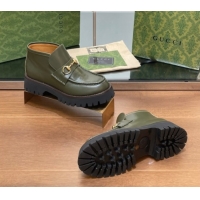 Lower Price Gucci Horsebit Ankle Boots 4.5cm in Shiny Leather Green 2025 764206