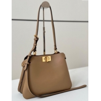 Luxury Cheap Fendi Peekaboo Soft Small Bag in Leather 80175 Beige 2025