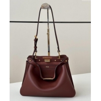 Best Product Fendi Peekaboo Soft Small Bag in Leather 80175 Dark Burgundy 2025