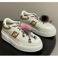 Luxurious Fendi Match Platform Sneakers 5cm in Leather and Charm White 0822110