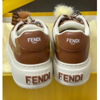 Luxury Fendi Match Platform Sneakers 5cm in Leather and Charm Brown 0822112