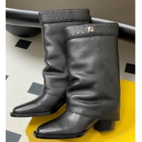 Cheap Price Fendi Show Heel Ankle Boots 7cm in Grained Leather Black 0822113