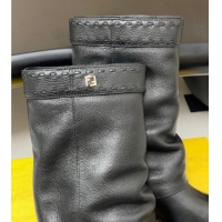 Cheap Price Fendi Show Heel Ankle Boots 7cm in Grained Leather Black 0822113