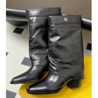 Good Quality Fendi Show Heel Ankle Boots 7cm in Crinkled Leather Black 0822114