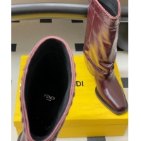 Top Grade Fendi Show Heel Ankle Boots 7cm in Crinkled Leather Burgundy 0822115