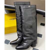 Shop Duplicate Fendi Show Heel High Boots 7cm in Crinkled Leather Black 0822118