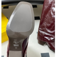 Grade Quality Fendi Show Heel High Boots 7cm in Crinkled Leather Burgundy 0822119