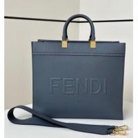 Luxury Discount Fendi Sunshine Medium Tote Bag in Grained Leather 8636 Blue 2025