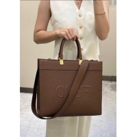 Top Grade Fendi Sunshine Medium Tote Bag in Grained Leather 8636 Brown 2025