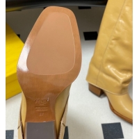 Unique Style Fendi Show Heel High Boots 7cm in Crinkled Leather Yellow 0822120