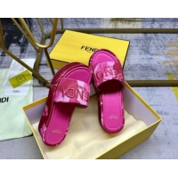 Popular Style Fendi Sunshine Platform Slides Sandal 6cm in Printed Canvas Dark Pink 0822121