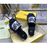 Good Quality Fendi Sunshine Platform Slides Sandal 6cm in Printed Canvas Black 0822122