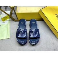 Grade Quality Fendi Sunshine Platform Slides Sandal 6cm in Printed Canvas Dark Blue 0822123