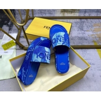 Low Price Fendi Sunshine Platform Slides Sandal 6cm in Printed Canvas Sky Blue 0822124