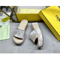Top Grade Fendi Sunshine Platform Slides Sandal 6cm in Printed Canvas Beige 0822126