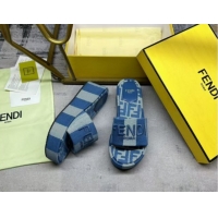 Best Product Fendi Sunshine Platform Slides Sandal 6cm in Striped Denim-effect Jacquard Blue 0822127