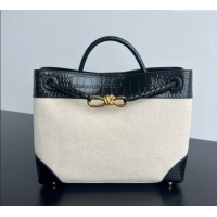 Top Quality Bottega Veneta Medium Andiamo Top Handle Bag in Crocodile Embossed Leather and Canvas 743572 Black 2025