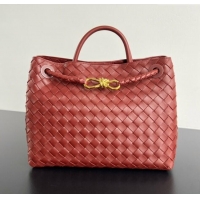 Famous Brand Bottega Veneta Medium Andiamo Top Handle Bag in Intrecciato Leather 743572 Sapele Red 2025