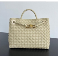 Unique Grade Bottega Veneta Medium Andiamo Top Handle Bag in Intrecciato Leather 743572 Light Cream Yellow 2025