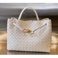 Promotional Bottega Veneta Medium Andiamo Top Handle Bag in Intrecciato Leather 743572 White/Gold 2025