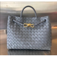 Best Price Bottega Veneta Medium Andiamo Top Handle Bag in Intrecciato Leather 743572 Thounder Grey 2025