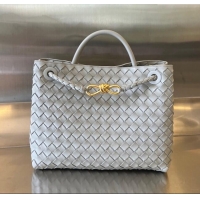 Famous Brand Bottega Veneta Medium Andiamo Top Handle Bag in Intrecciato Leather 743572 Agate Grey 2025