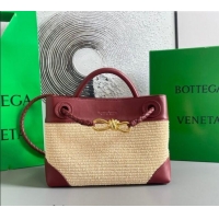 Good Product Bottega Veneta Small Andiamo Top Handle Bag in Raffia Straw and Leather 743568 Red 2025