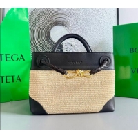 Promotional Bottega Veneta Small Andiamo Top Handle Bag in Raffia Straw and Leather 743568 Black 2025