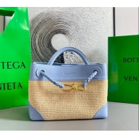 Top Design Bottega Veneta Small Andiamo Top Handle Bag in Raffia Straw and Leather 743568 Ice Blue 2025