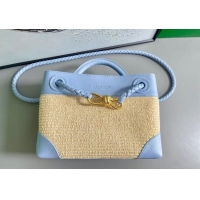 Top Design Bottega Veneta Small Andiamo Top Handle Bag in Raffia Straw and Leather 743568 Ice Blue 2025