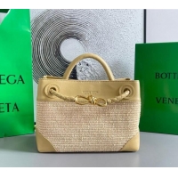 Good Looking Bottega Veneta Small Andiamo Top Handle Bag in Raffia Straw and Leather 743568 Yellow 2025