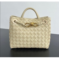 Well Crafted Bottega Veneta Small Andiamo Top Handle Bag in Intrecciato Leather 743568 Light Cream Yellow 2025