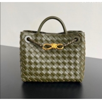 Top Grade Bottega Veneta Small Andiamo Top Handle Bag in Intrecciato Leather 743568 Dark Mustard Green 2025