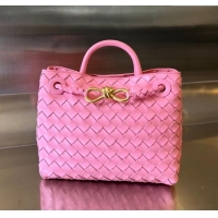 Luxury Cheap Bottega Veneta Small Andiamo Top Handle Bag in Intrecciato Leather 743568 Pink 2025