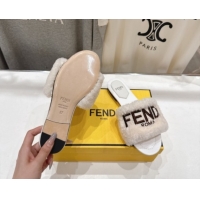 Best Price Fendi Shearling Flat Slides Sandal White FE0822