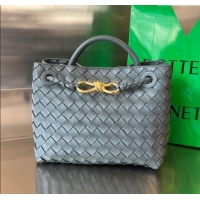 Top Design Bottega Veneta Small Andiamo Top Handle Bag in Intrecciato Leather 743568 Slate Grey 2025