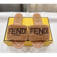 Charming Fendi Shearling Flat Slides Sandal Light Brown 2025 FE0822