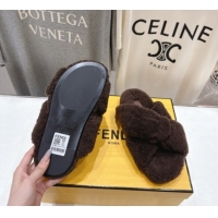 Purchase Fendi Feel Shearling Flat Slides Sandal Dark Brown 2025 FE0821