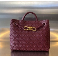 Buy Grade Bottega Veneta Small Andiamo Top Handle Bag in Intrecciato Leather 743568 Dark Burgundy 2025