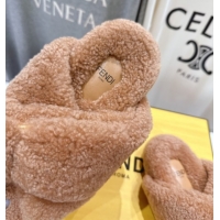 Top Grade Fendi Feel Shearling Flat Slides Sandal Brown 2025 FE0821