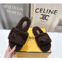 Good Product Fendi Shearling Flat Slides Sandal Dark Brown 2025 FE0820