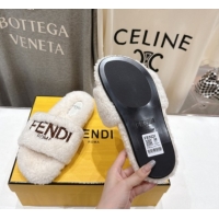 Hot Style Fendi Shearling Flat Slides Sandal White 2025 FE0820
