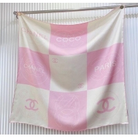 Good Quality Chanel Coco Silk Square Scarf 90x90cm 0724 White/Pink 2025