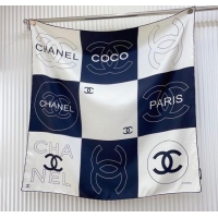 Luxury Discount Chanel Coco Silk Square Scarf 90x90cm 0724 White/Blue 2025