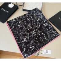 Top Grade Chanel Flora Silk Square Scarf 90x90cm 0724 Black 2025