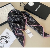 Top Grade Chanel Flora Silk Square Scarf 90x90cm 0724 Black 2025