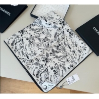 Luxury Cheap Chanel Flora Silk Square Scarf 90x90cm 0724 White 2025