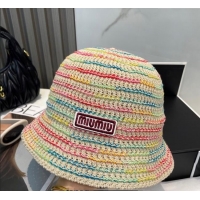 Luxury Cheap Miu Miu Knit Multicolor Bucket Hat 0724 Beige 2025