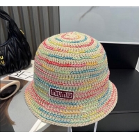 Luxury Cheap Miu Miu Knit Multicolor Bucket Hat 0724 Beige 2025