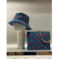 Best Product Louis Vuitton LV x TM Cerise Cherry Denim Bucket Hat 0724 Blue 2025